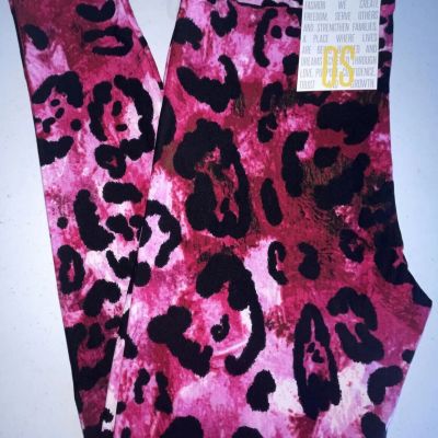 NEW LuLaRoe OS One Size (2-10) Bright Pink Red White Black Animal Print Leggings